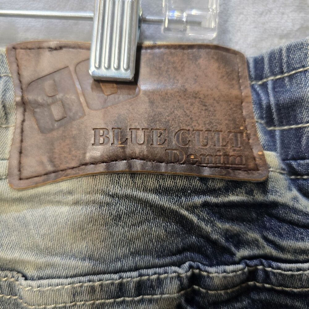 Blue Cult Denim Jeans Men 44x34 Punk Hip Hop Grunge Zipper Knee Drawstring Waist - Picture 6 of 12